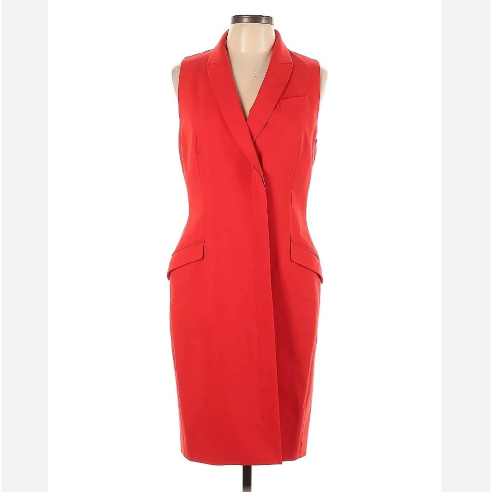 Banana Republic Red Blazer Neckline Sleeveless tuxedo Coat Dress 4 Tall EUC
